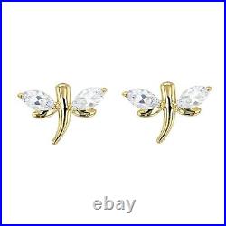 0.6Ct Marquise White Cubic Zirconia 14k Yellow Gold Over Dragonfly Stud Earrings