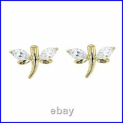 0.6Ct Marquise White Cubic Zirconia 14k Yellow Gold Over Dragonfly Stud Earrings