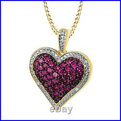 1.00 Ct Round Ruby & Cubic Zirconia Heart Pendant Necklace 14K Yellow Gold Over