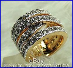 1/2 wide band CUBIC ZIRCONIA VERMEIL Sterling Silver 0.925 Estate RING sz 4 1/2