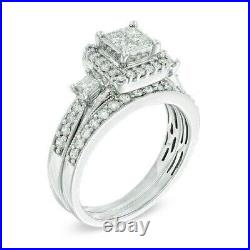 1.50Ct Princess Cut Cubic Zirconia 925 Sterling Silver Wedding Cluster Ring