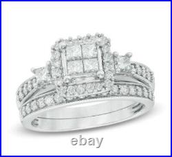 1.50Ct Princess Cut Cubic Zirconia 925 Sterling Silver Wedding Cluster Ring