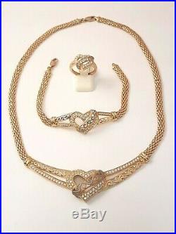 (1) Dazzling 18ct Gold Cubic Zirconia Heart Necklace, Bracelet And Ring Set