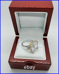 10.00 Carat Asscher Cut Cubic Zirconia Ring. 925 Silver E-f Vvs1 Size 6