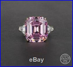 10.00 Carat Asscher Pink Cubic Zirconia Ring. 925 Silver E-f Vvs1 Size 7