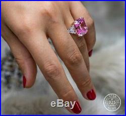 10.00 Carat Asscher Pink Cubic Zirconia Ring. 925 Silver E-f Vvs1 Size 7