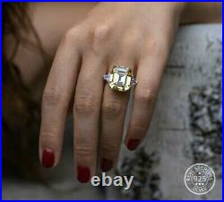 10.00 Ct Asscher Yellow Cubic Zircona Ring. 925 Sterling Silver E-f Vvs1 Size 6