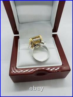 10.00 Ct Asscher Yellow Cubic Zircona Ring. 925 Sterling Silver E-f Vvs1 Size 6