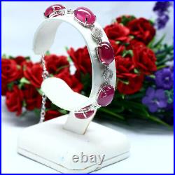 10 X 13 mm. RED RUBY & SIMULATED CZ BRACELET 8.5 925 STERLING SILVER