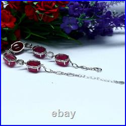 10 X 13 mm. RED RUBY & SIMULATED CZ BRACELET 8.5 925 STERLING SILVER