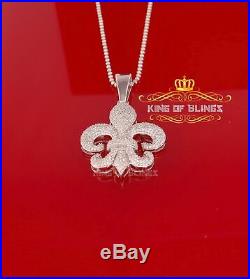 10K White Gold Finish 925 Silver Cubic Zirconia Fleur De Lis Pendant
