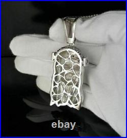 10K White Gold Finish Jesus Head Silver 925 Pendant with Crown & Cubic Zirconia