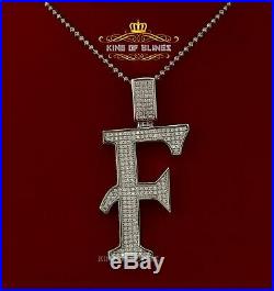 10K White Gold Finish Silver 925 Initial Letter F Pendant with Cubic Zirconia