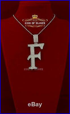 10K White Gold Finish Silver 925 Initial Letter F Pendant with Cubic Zirconia