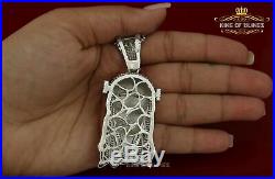 10K White Gold finish Jesus Head in Silver Pendant with Crown & Cubic Zirconia