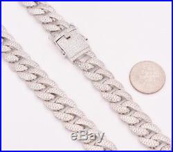 12mm Cubic Zircon Iced Out Miami Cuban Curb Link Chain Necklace Sterling Silver