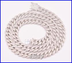 12mm Cubic Zircon Iced Out Miami Cuban Curb Link Chain Necklace Sterling Silver