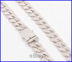 12mm Cubic Zircon Miami Cuban Curb Link Chain Necklace Sterling Silver