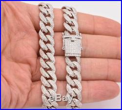 12mm Cubic Zircon Miami Cuban Curb Link Chain Necklace Sterling Silver