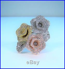 14k 3-TONE GOLD-PLATED AAA CUBIC ZIRCONIA FLOWER RING #8.5 925 STERLING SILVER