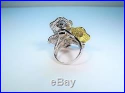 14k 3-TONE GOLD-PLATED AAA CUBIC ZIRCONIA FLOWER RING #8.5 925 STERLING SILVER