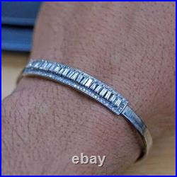 14k White Gold Over Silver 1.5 ct Baguette & RD Cubic Zirconia Cuff Bracelet