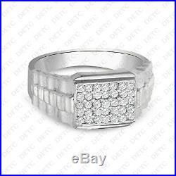 14kt White Gold Mens Round Cubic Zirconia Rectangle Cluster Ribbed Men's Ring