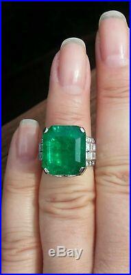 16.90CT Columbian Emerald 2.10CT Cubic Zirconia Wedding Engagement 925 SS Ring