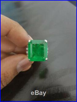 16.90CT Columbian Emerald 2.10CT Cubic Zirconia Wedding Engagement 925 SS Ring