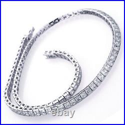 17 Rhodium Plated Silver 4mm Princess Square Cut Cubic CZ Women Tennis Necklace