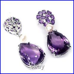17 X 22 mm. Purple-Amethyst Pearl Cubic-Zirconia Earrings Silver 925 Sterling