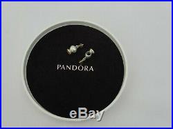 2 x Genuine PANDORA Silver & 14ct Gold Charms with Cubic Zirconia + Pandora Box