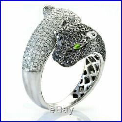 3.25CT White&Black Cubic Zirconia Panther Double Face Ring 925 Sterling Silver