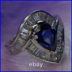 3/4 Teardrop Sapphire Cubic Zirconia 0.925 Sterling Silver estate Ring Size 8
