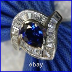 3/4 Teardrop Sapphire Cubic Zirconia 0.925 Sterling Silver estate Ring Size 8