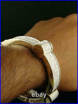 3.88 ct RD Cubic Zirconia Mens Designer Link Bracelet in 14k Yellow Gold Plated