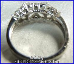 3 FLOWERS CUBIC ZIRCONIA Sterling Silver 925 Estate COCKTAIL BAND RING sz 10.25