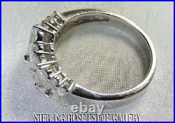 3 FLOWERS CUBIC ZIRCONIA Sterling Silver 925 Estate COCKTAIL BAND RING sz 10.25