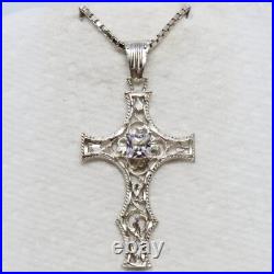 30 Sterling Silver Cubic Zirconia Bright Cut Filigree Cross Necklace