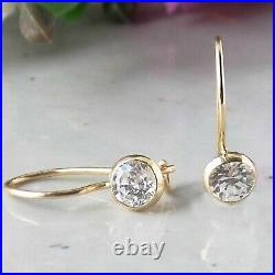 4. Mm Round Cubic Zirconia 14K Yellow Gold Over Solitaire Leverback Hoop Earrings
