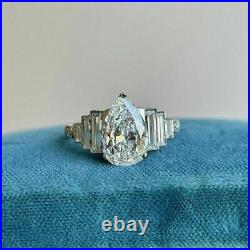 4Ct Pear Cut Cubic Zirconia 925 Sterling Silver Solitaire Ring Engagement Ring