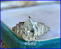 4Ct Pear Cut Cubic Zirconia 925 Sterling Silver Solitaire Ring Engagement Ring