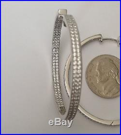 4ct CZ Cubic zirconia Inside Outside Hoops Earrings Sterling Silver Large Size