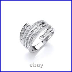 5-Layer Baguette & Round Cubic Zirconias Ring Sterling Silver