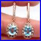 6 x 8 MM. Swiss Blue Topaz & White Cubic Zirconia Earrings 925 Sterling Silver