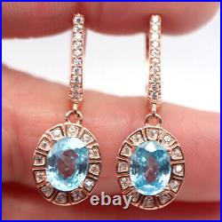 6 x 8 MM. Swiss Blue Topaz & White Cubic Zirconia Earrings 925 Sterling Silver