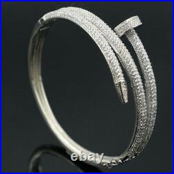 65x21mm Elegant 21g Rivet White Cubic Zircon Ladies Silver Bangle Bracelet 7.5