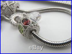 7.5 Judith Ripka Charm Bracelet Sterling Cubic Zirconia Pearl Gemstone Slide CZ