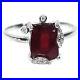 7 X 9 mm. Blood Red -Ruby & White Cubic-Zirconia Ring 925 Sterling Silver