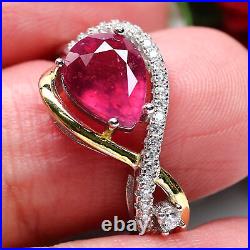 7 X 9 mm. PEAR CUT RED RUBY & WHITE cubic zirconia 925 STERLING SILVER